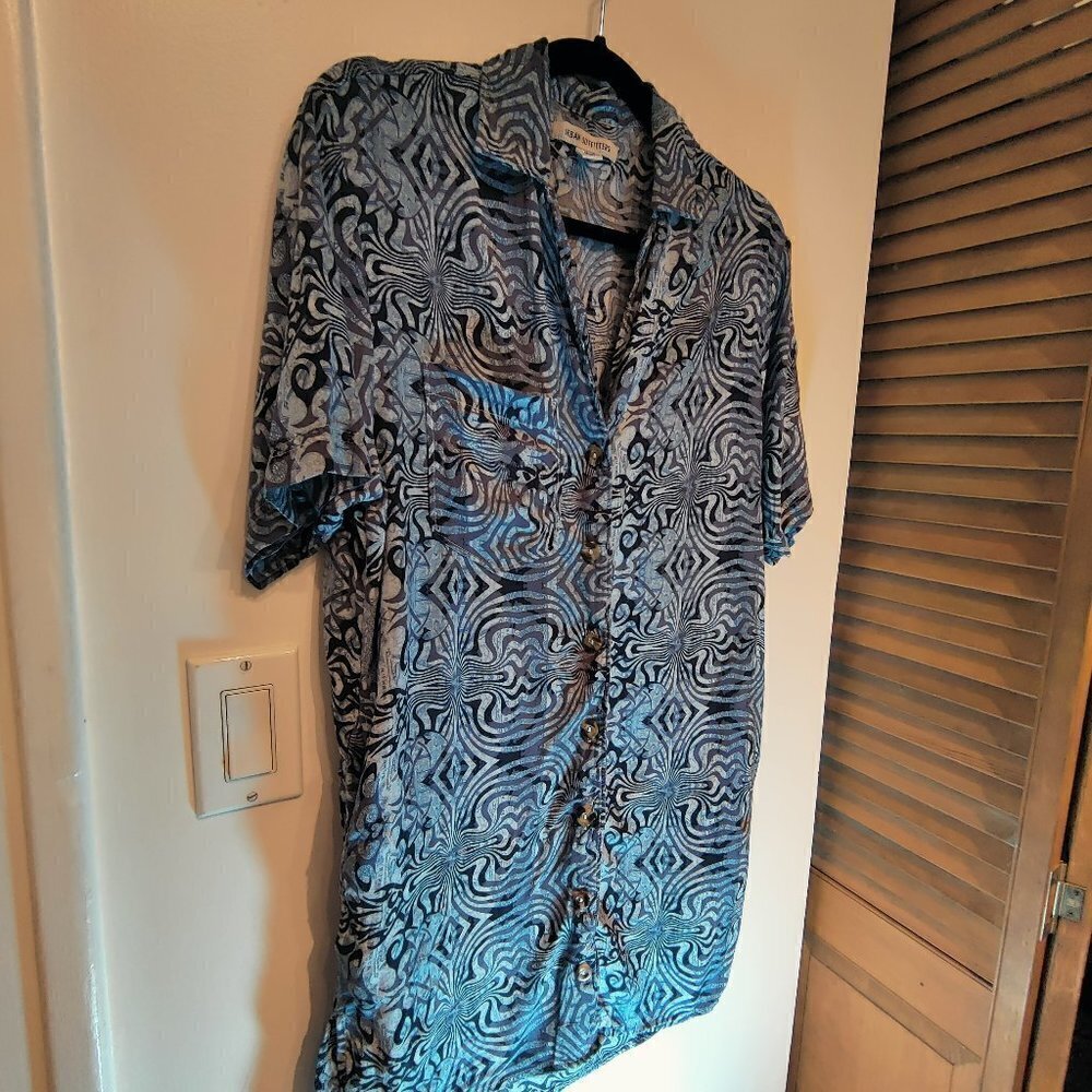 Urban Outfitters Shirt Dress in Blues & Black in a relaxed geometric print